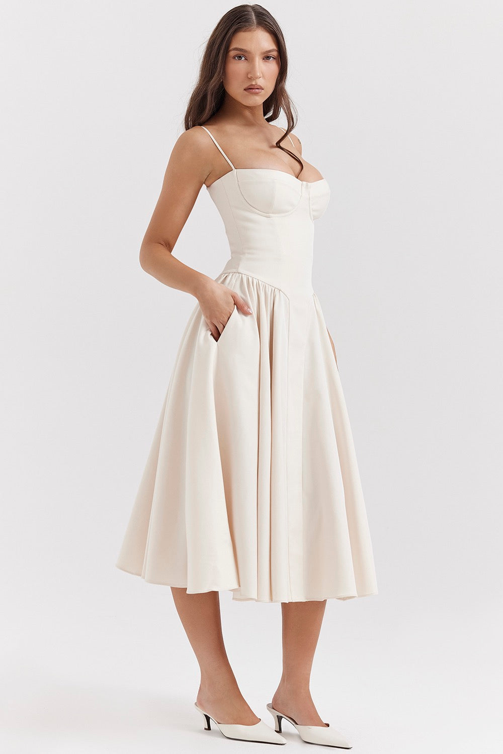 Laura - Waist Shaper Midi Sundress Olivia The Label Beige XS