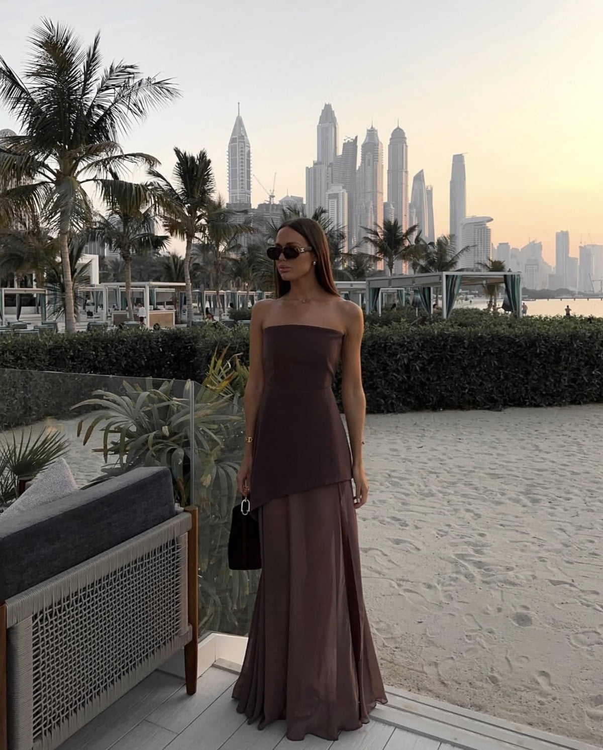 Matilda - Asymmetrical Maxi Dress Olivia The Label Brown XS