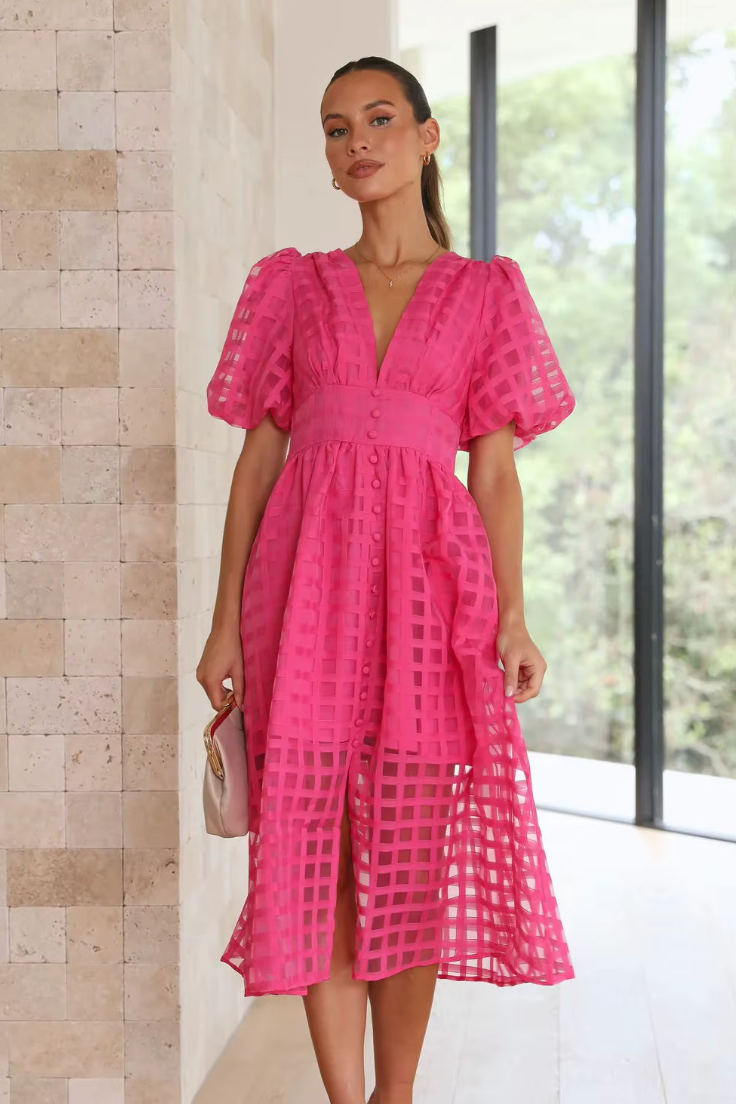 Hallie - Elegant Summer Midi Dress Olivia The Label Pink XS