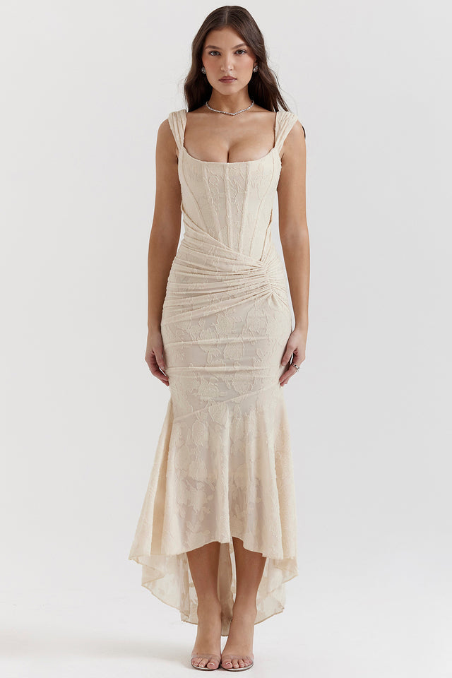 Aria - Elegant Waist Midi Dress Olivia The Label Beige XS