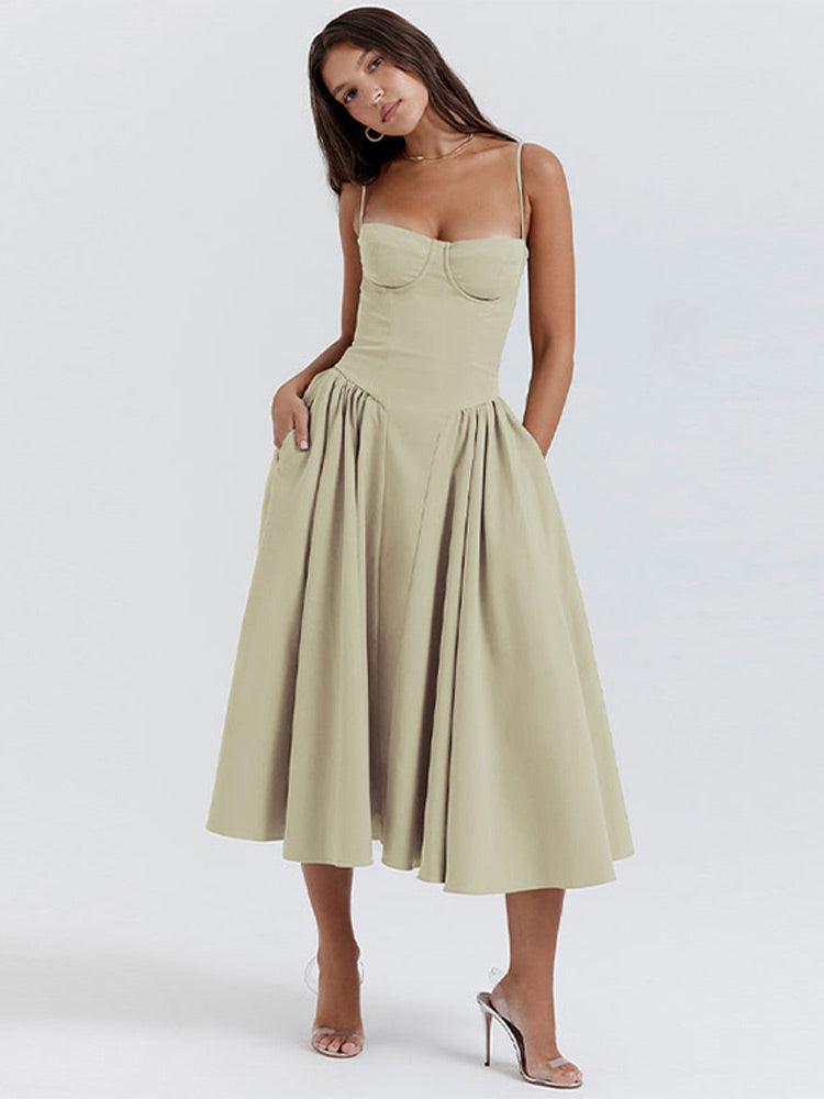 Laura - Waist Shaper Midi Sundress Olivia The Label Green XS