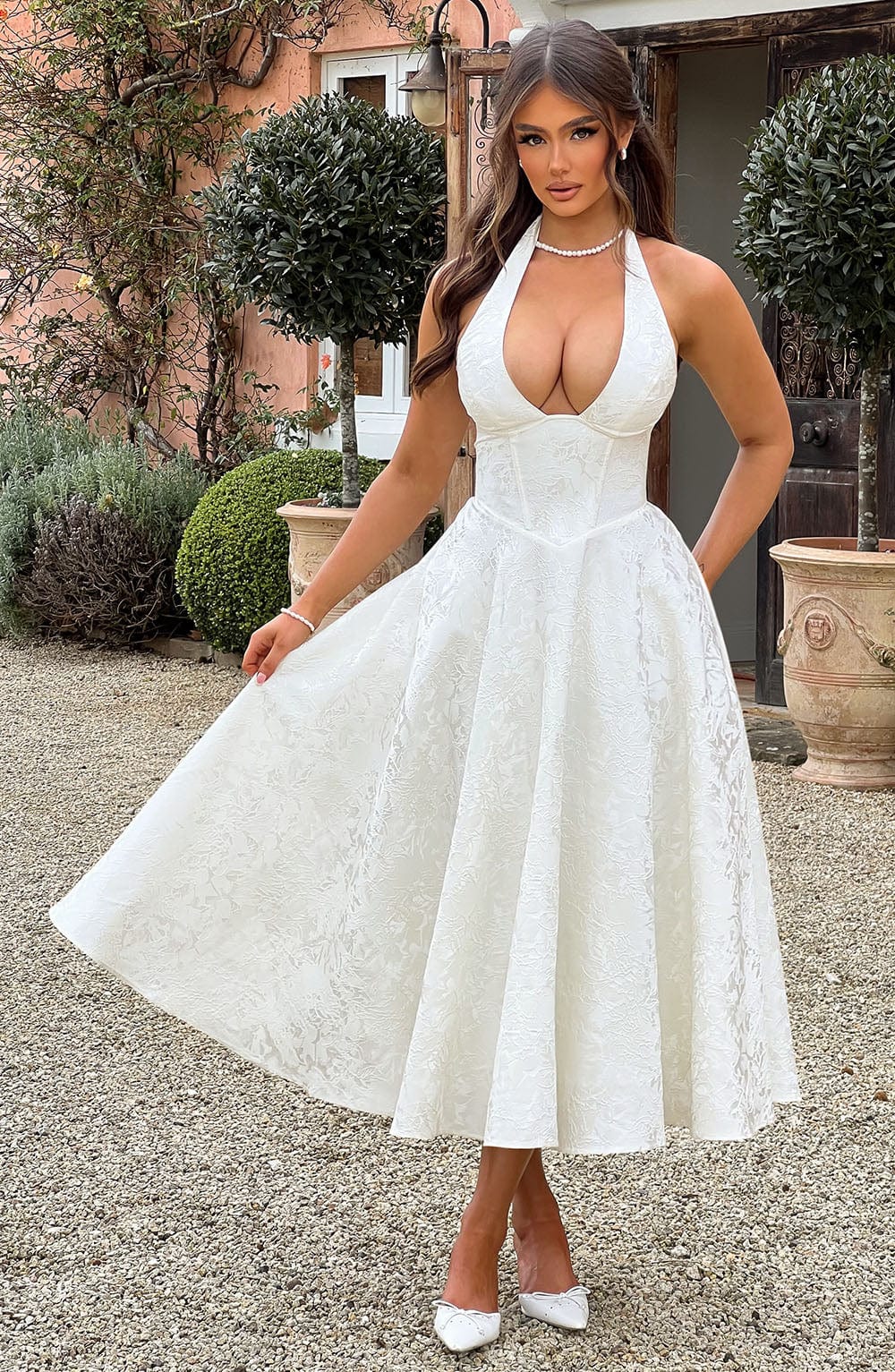 Jessica - Halter Sleeveless Midi Dress Olivia The Label White XS