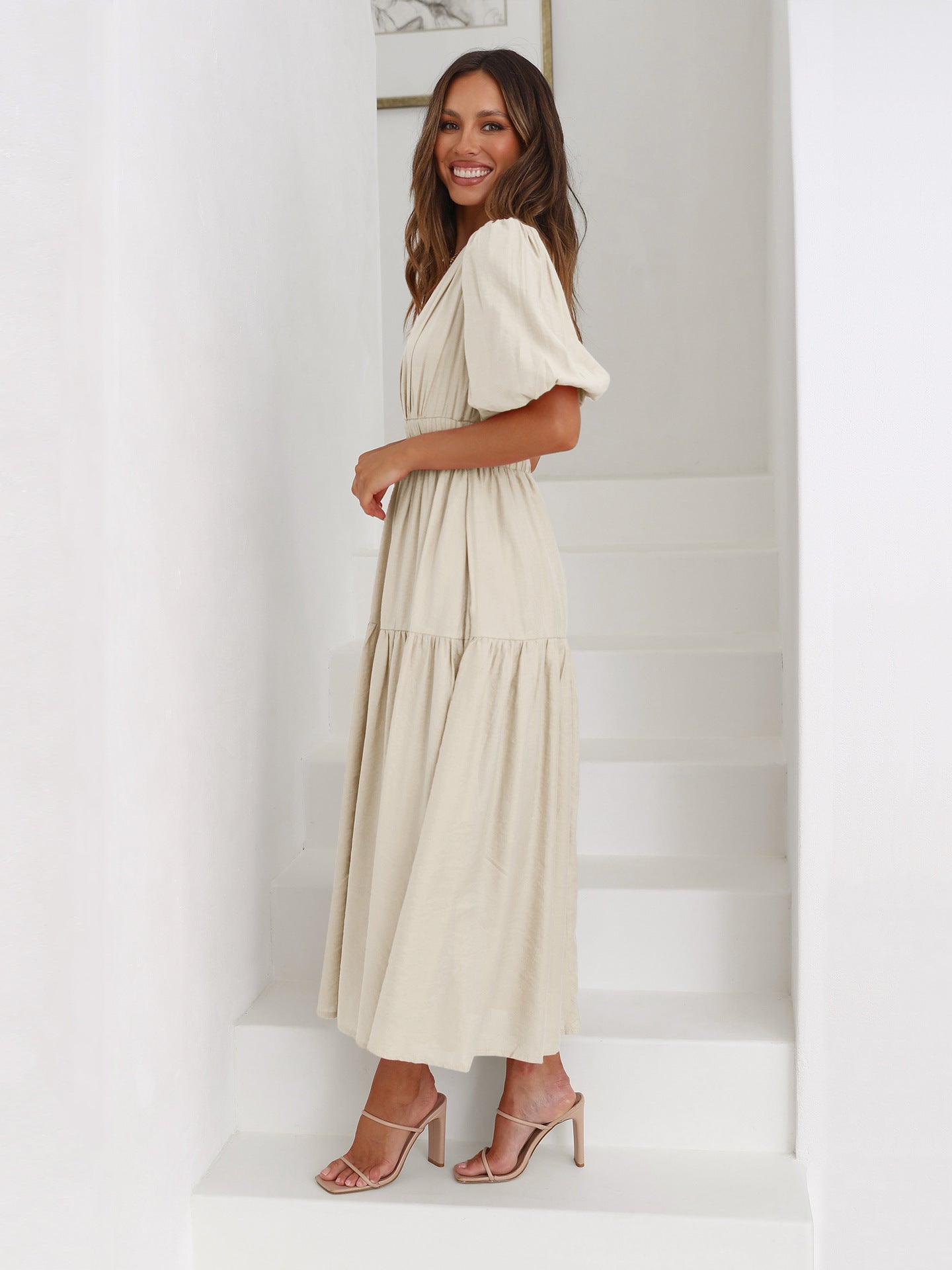Seraphina - Puff Sleeves Midi Dress Olivia The Label