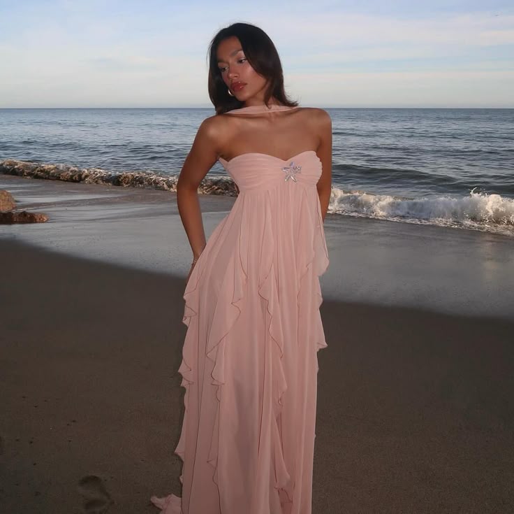 Camille - Ruffle Strapless Maxi Dress Olivia The Label Pink XS