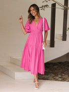 Seraphina - Puff Sleeves Midi Dress Olivia The Label Pink XS