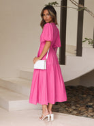 Seraphina - Puff Sleeves Midi Dress Olivia The Label