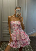 Amelie - Strapless Floral Mini Dress Olivia The Label Pink XS