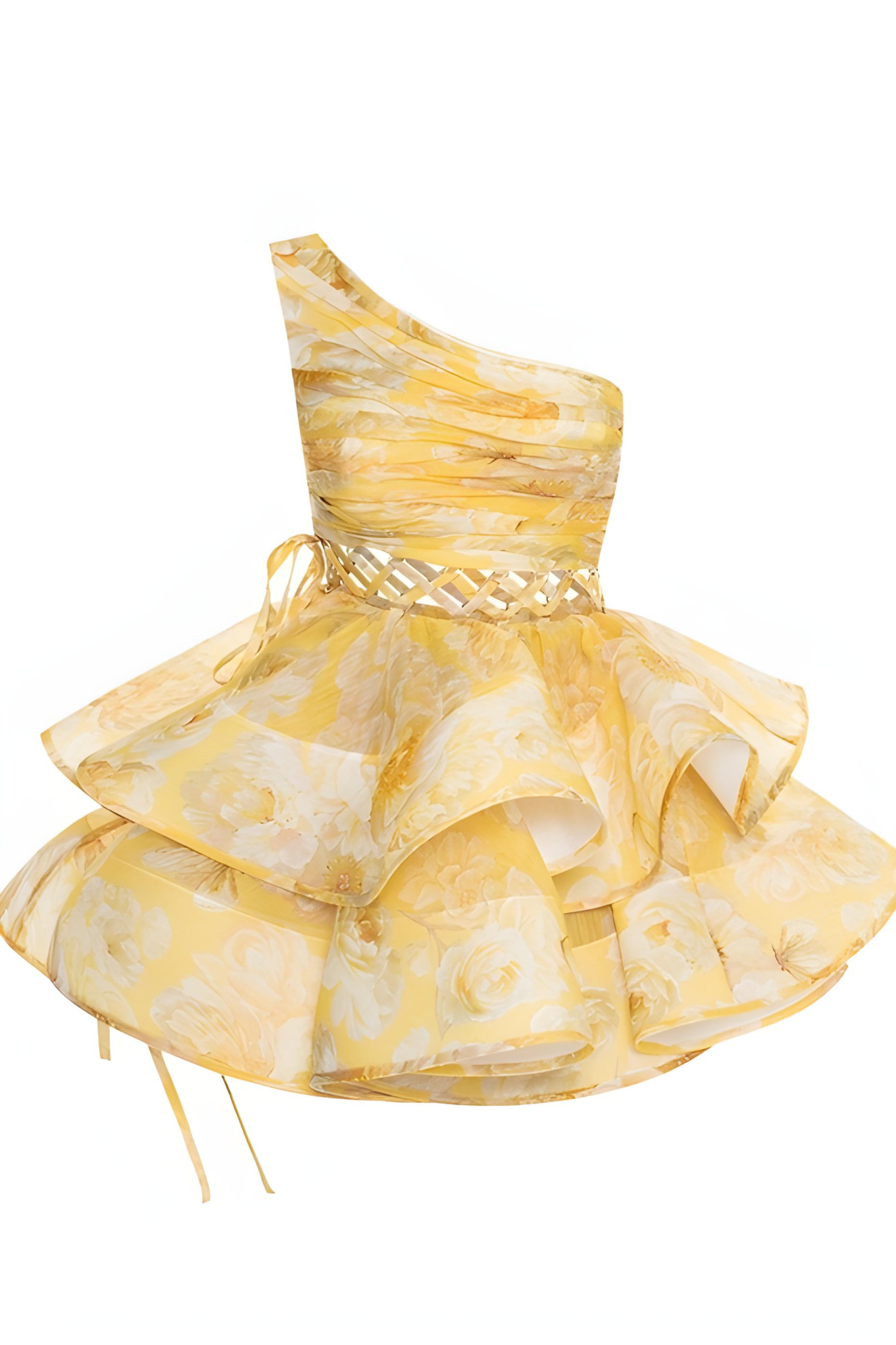 Daphne - Floral One Shoulder Mini Dress Olivia The Label Yellow XS