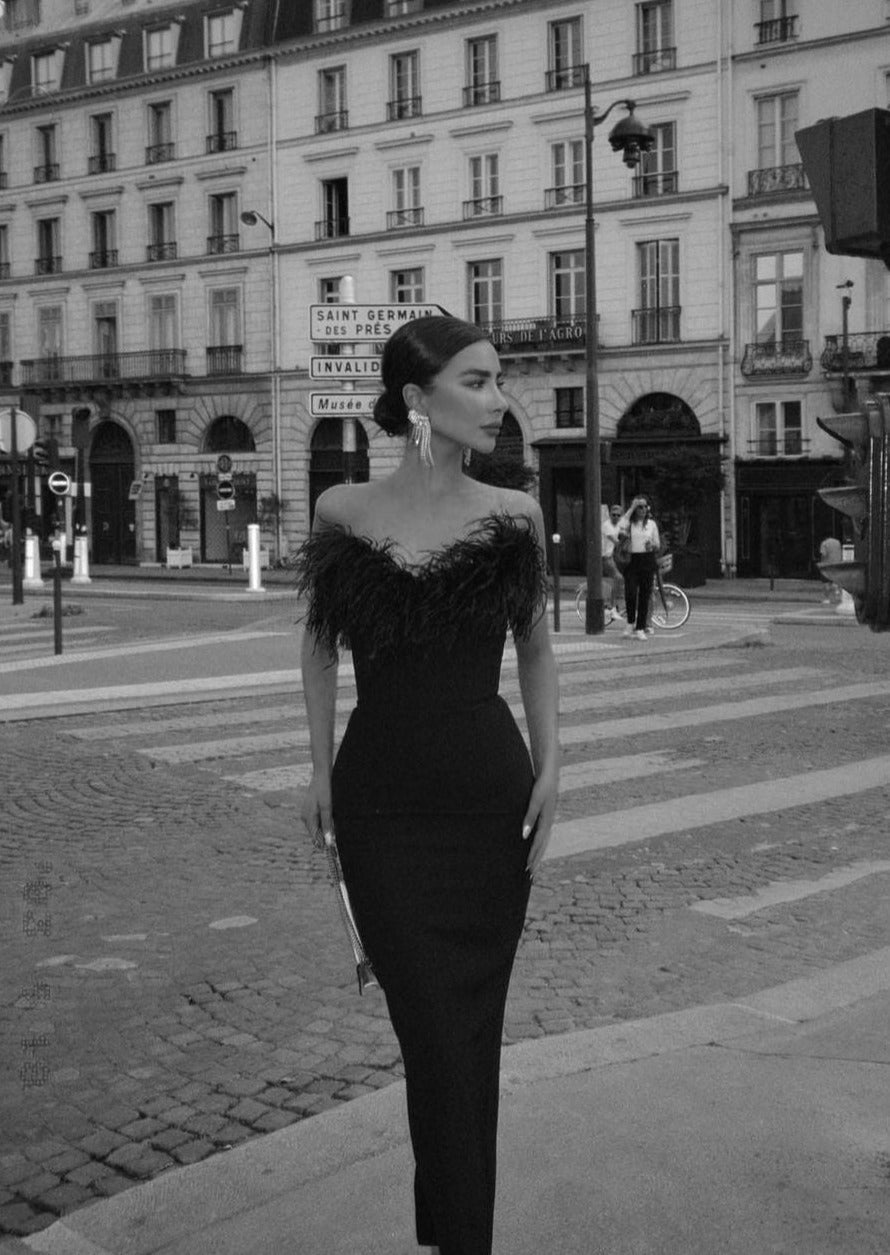 Anastasia - Luxurious Feather Maxi Dress Olivia The Label