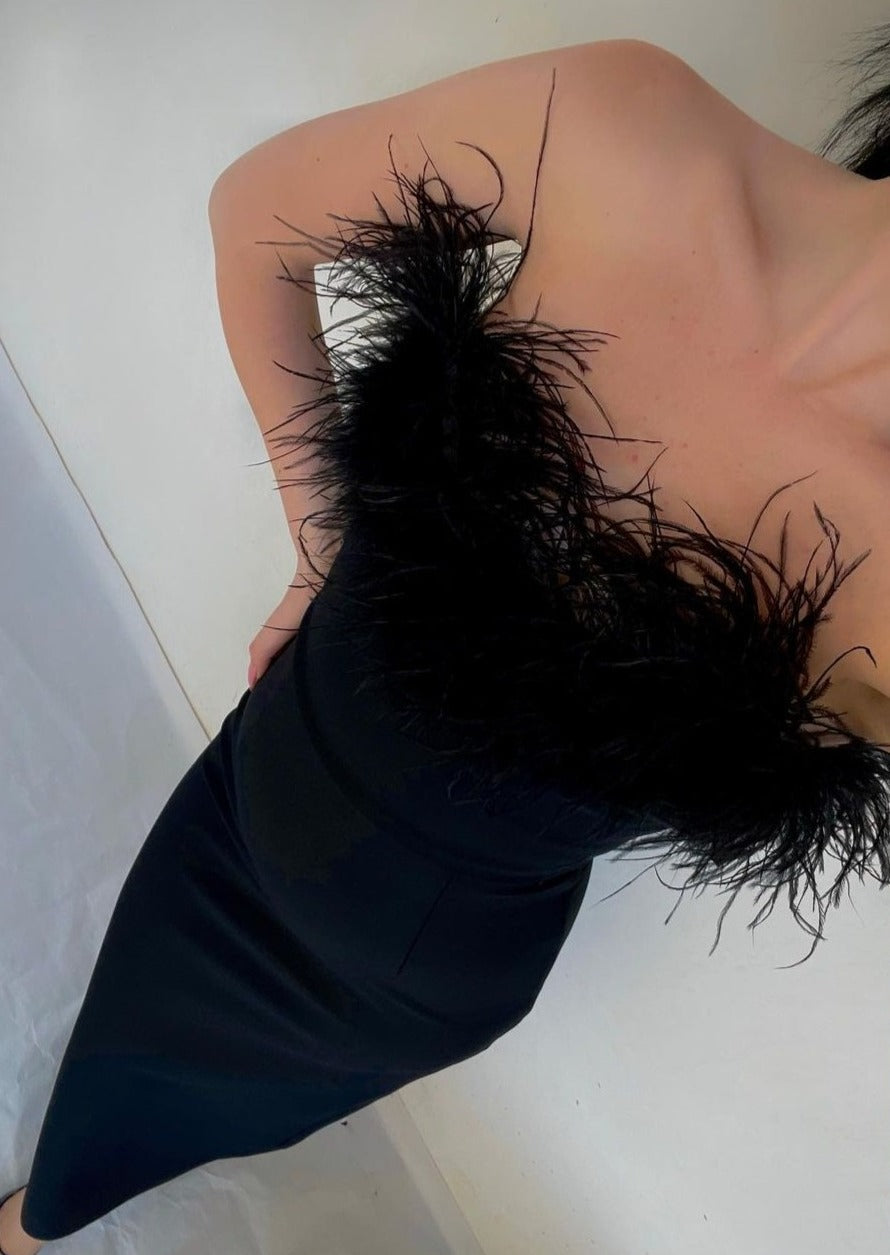 Anastasia - Luxurious Feather Maxi Dress Olivia The Label