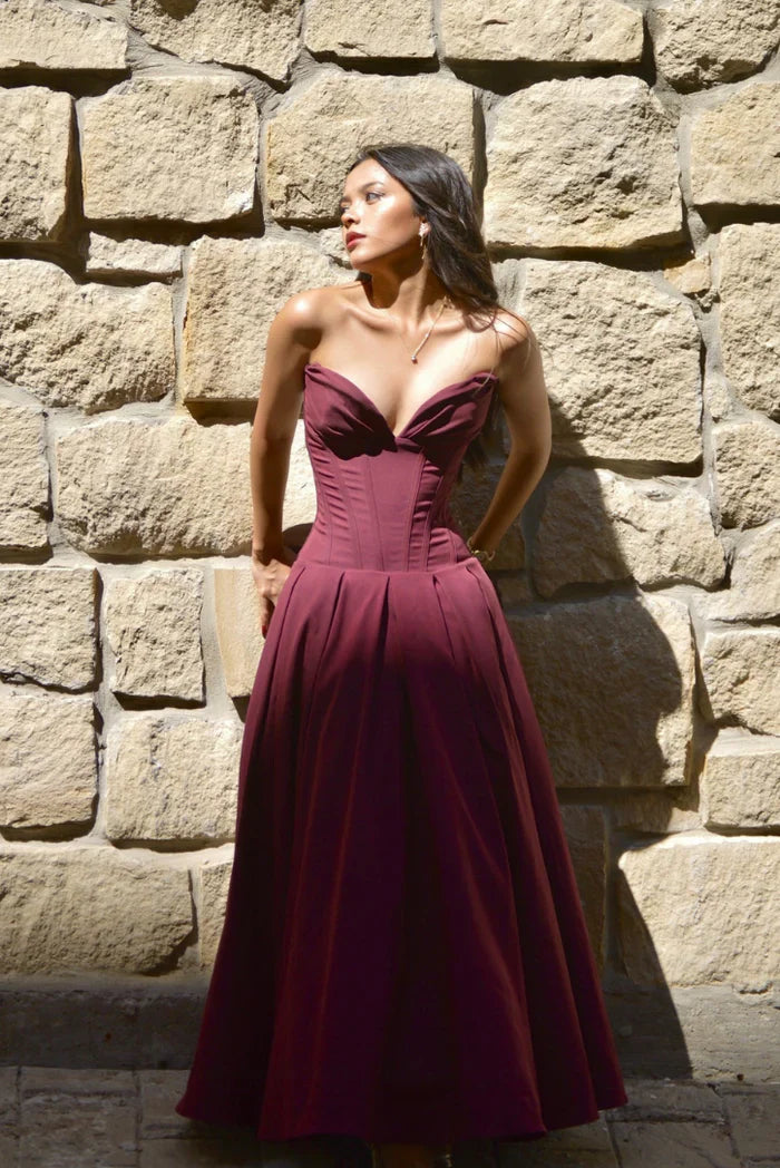 Lorelei - Corset Midi Dress Olivia The Label Wine Red XS