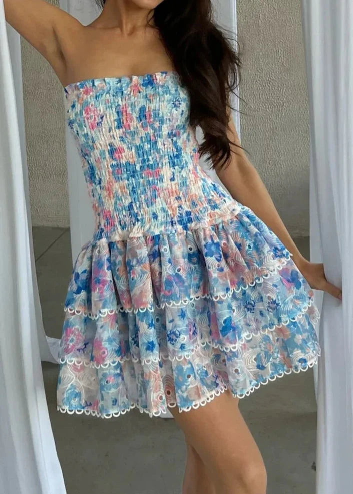 Yarra - Strapless Floral Mini Dress Olivia The Label