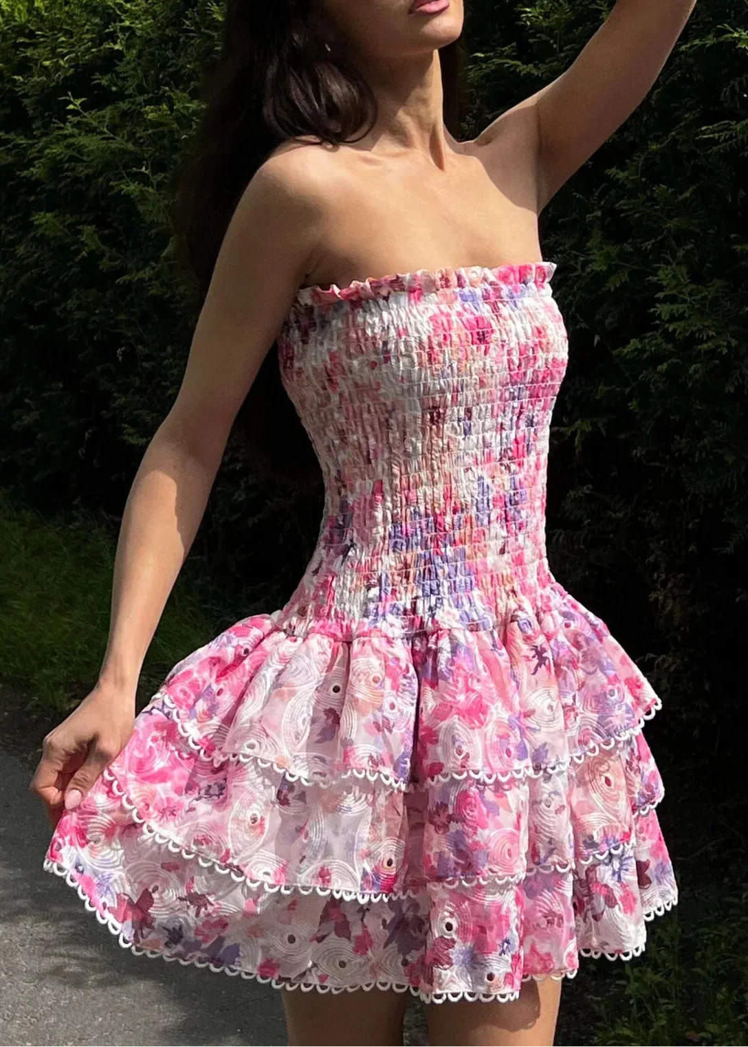 Amelie - Strapless Floral Mini Dress Olivia The Label