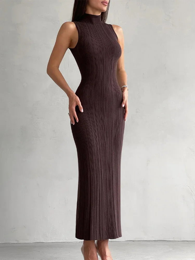 Anne Rib Midi Dress Dresses Olivia The Label Coffee XS