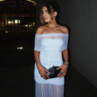 Maisie - Maternity Off-Shoulder Pleated Mesh Maxi Dress Olivia The Label