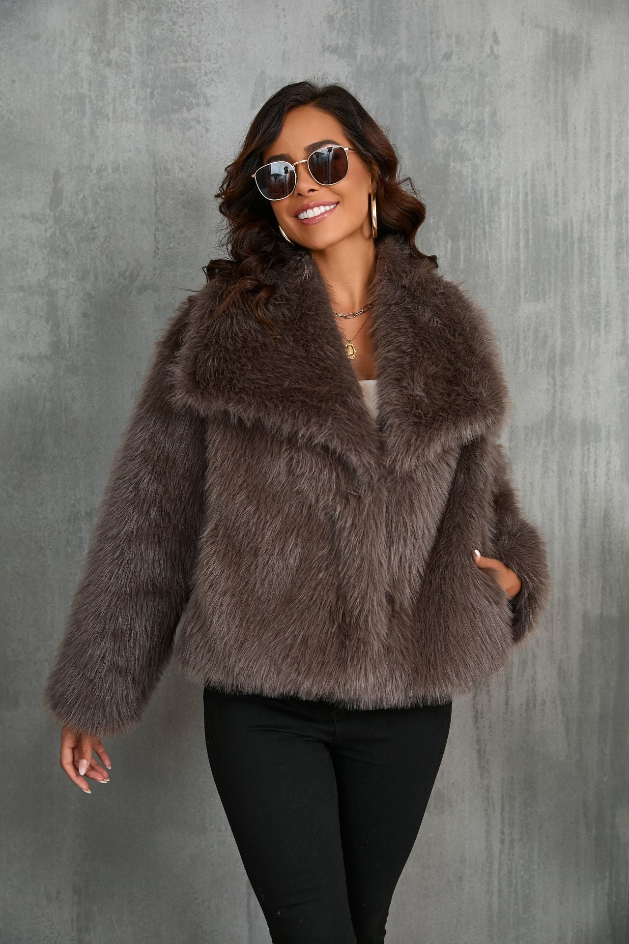 Lowanna - Faux Fur Coat Olivia The Label Brown XS