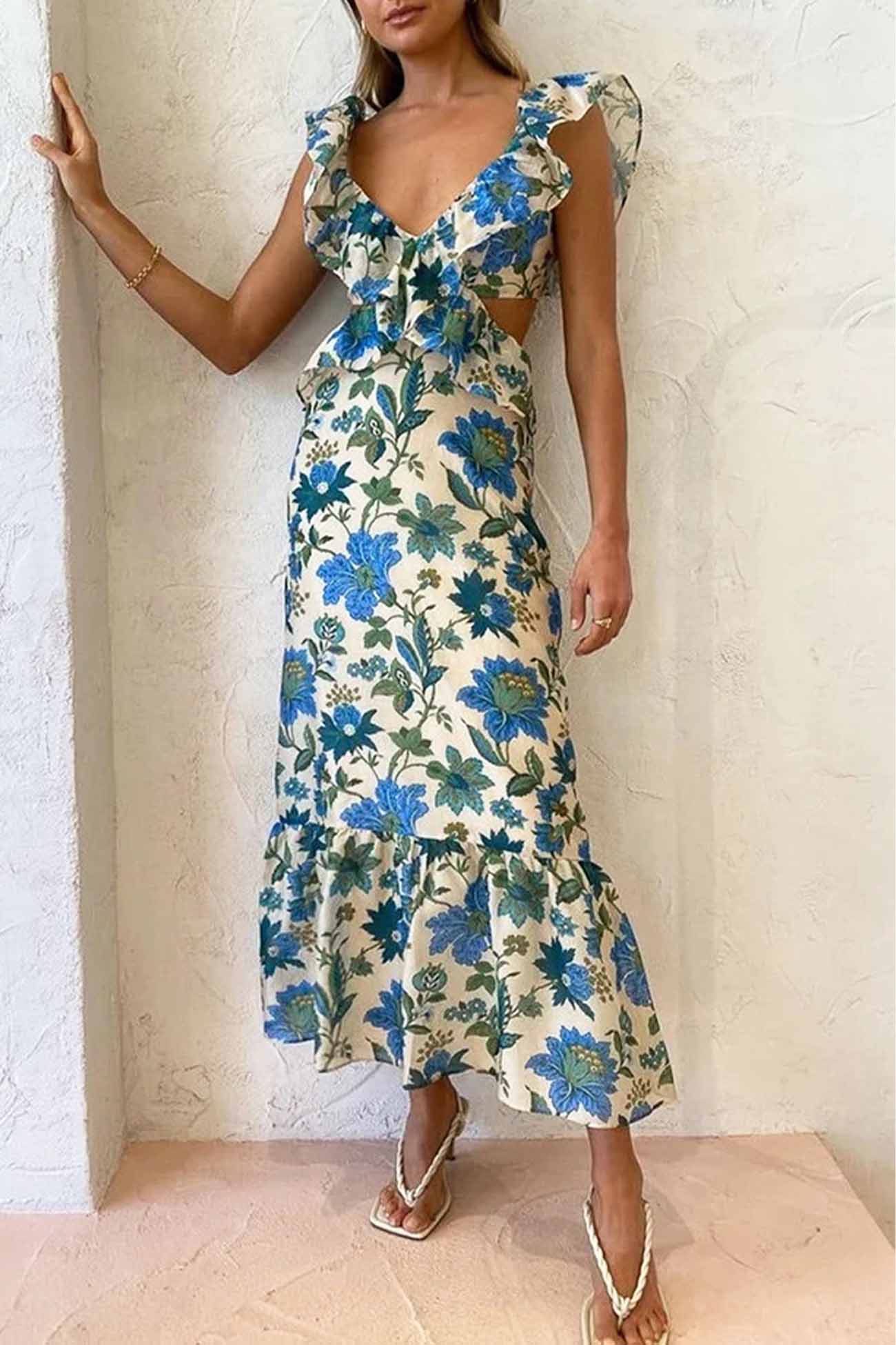 Tiarna - Ruffles Maxi Dress Olivia The Label Blue XS