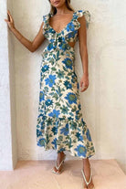 Tiarna - Ruffles Maxi Dress Olivia The Label Blue XS