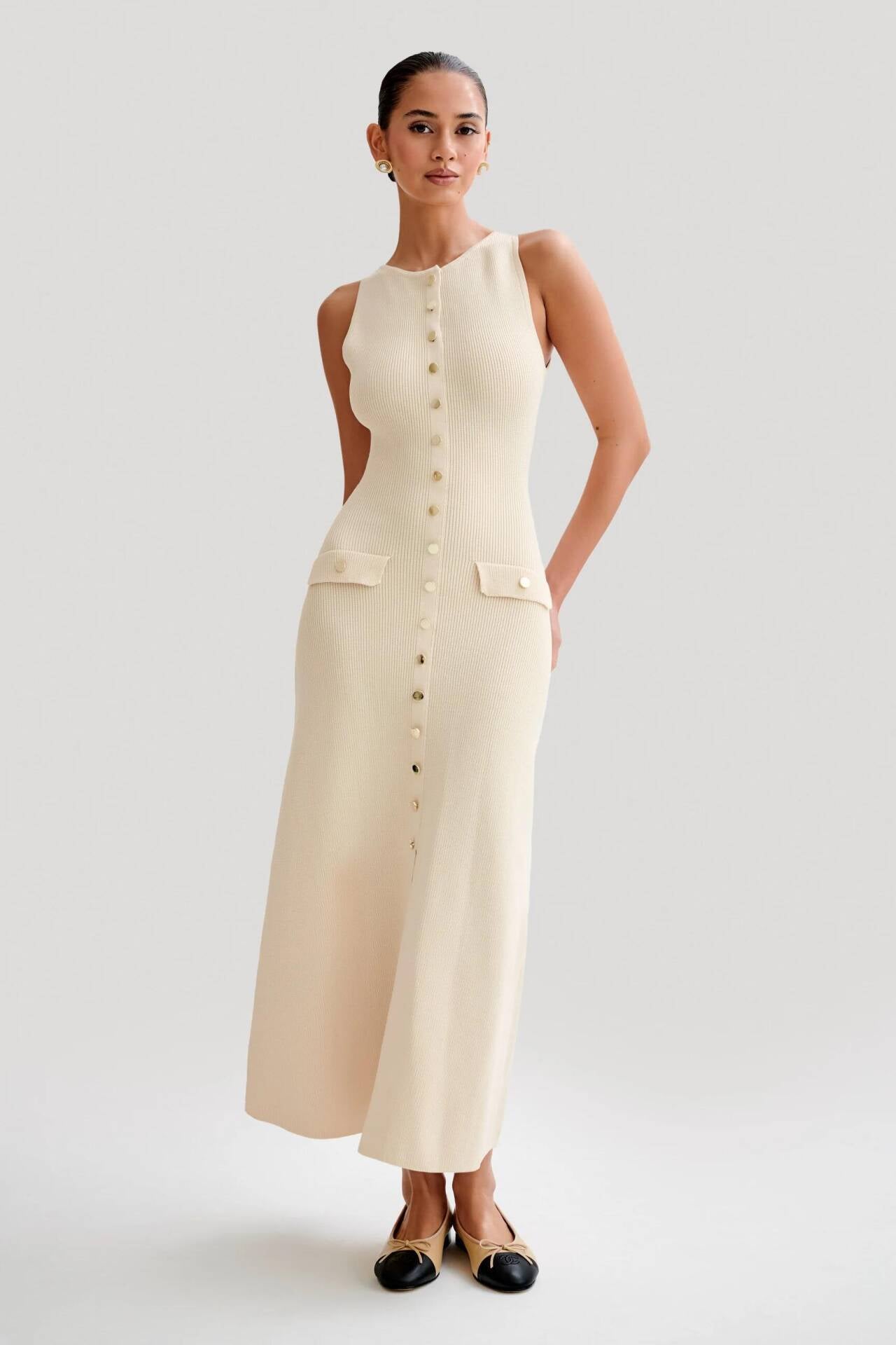 Fiona - Knit Sleeveless Maxi Dress Olivia The Label Apricot XS