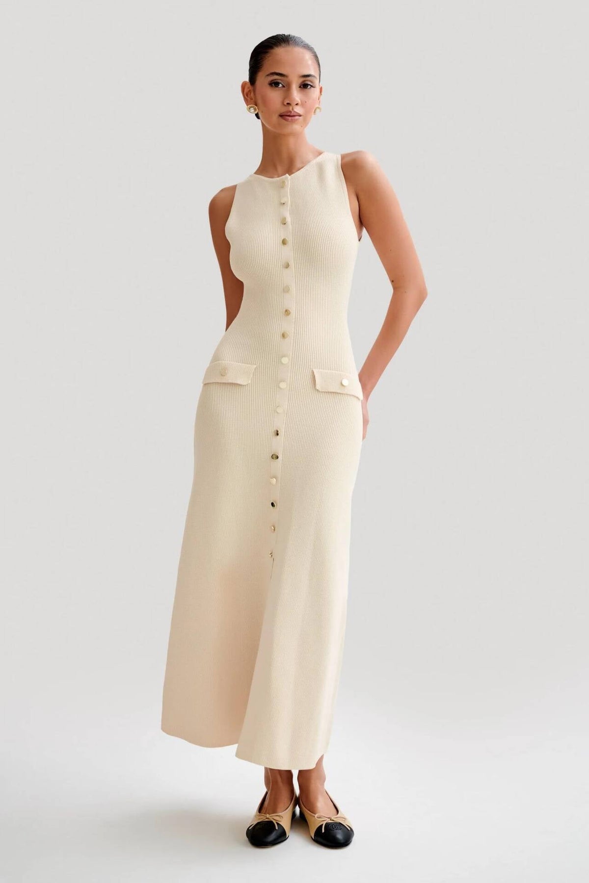 Fiona - Knit Sleeveless Maxi Dress Olivia The Label Apricot XS