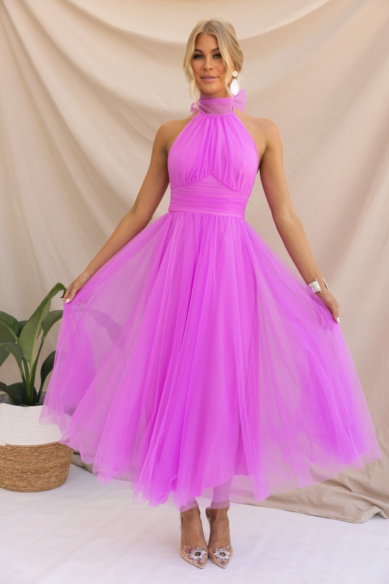 Sadie - Fancy Tulle Midi Dress Olivia The Label Dark Pink XS