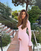 Vienna - Maternity Casual Long Sleeved Midi Dress Olivia The Label Pink XS