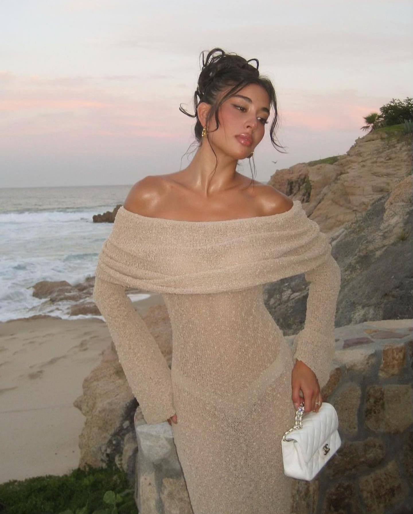 Nayara - Elegant Off Shoulder Maxi Dress Olivia The Label Beige XS