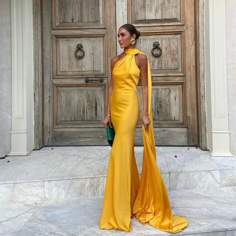 Hattie - Timeless Cape Gown Olivia The Label Yellow S