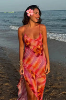 Maya - Vibrant Tropical Midi Dress Olivia The Label Pink/Orange XS