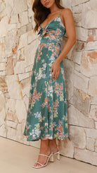 Rylee - Satin Floral Split Midi Dress Olivia The Label