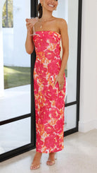 Rosalind - Chic Strapless Midi Dress Olivia The Label Red Orange XS