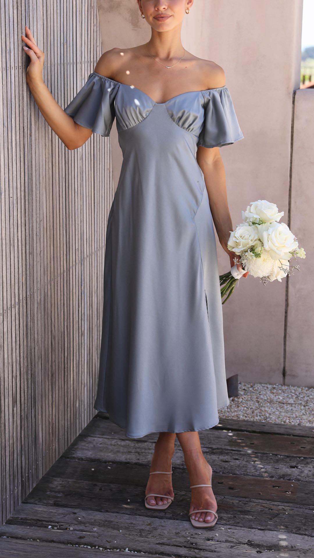Nalani - Butterfly Sleeve Off-Shoulder Maxi Dress Olivia The Label Blue XS