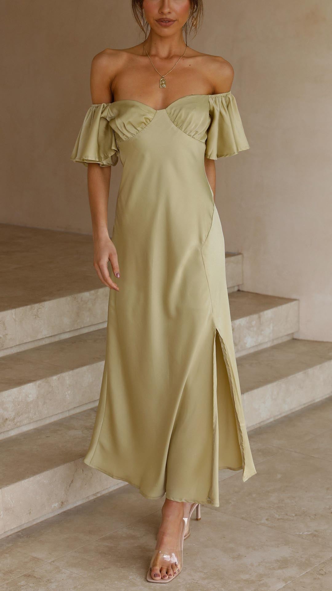 Nalani - Butterfly Sleeve Off-Shoulder Maxi Dress Olivia The Label Olive XS