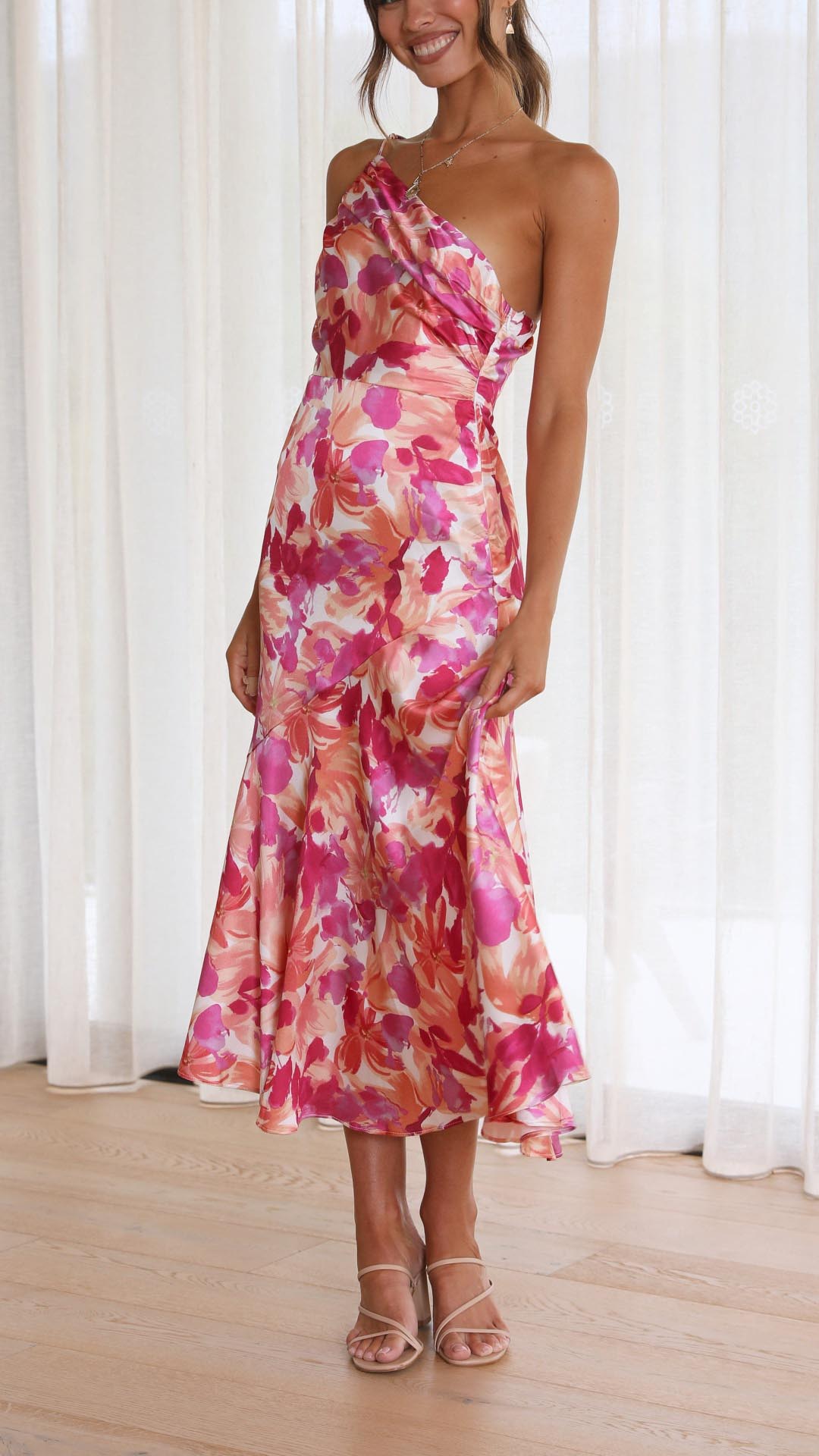 Florence - Floral One Shoulder Midi Dress Olivia The Label