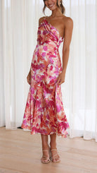 Florence - Floral One Shoulder Midi Dress Olivia The Label