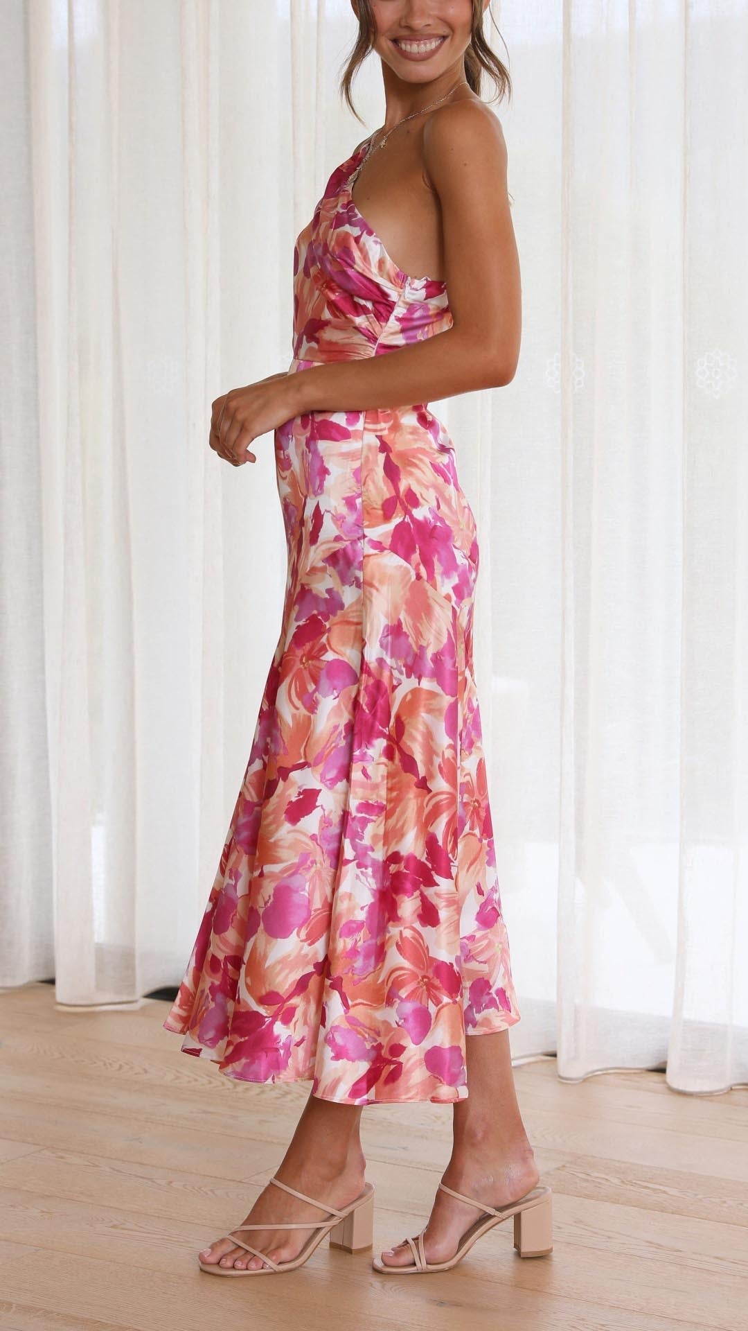 Florence - Floral One Shoulder Midi Dress Olivia The Label