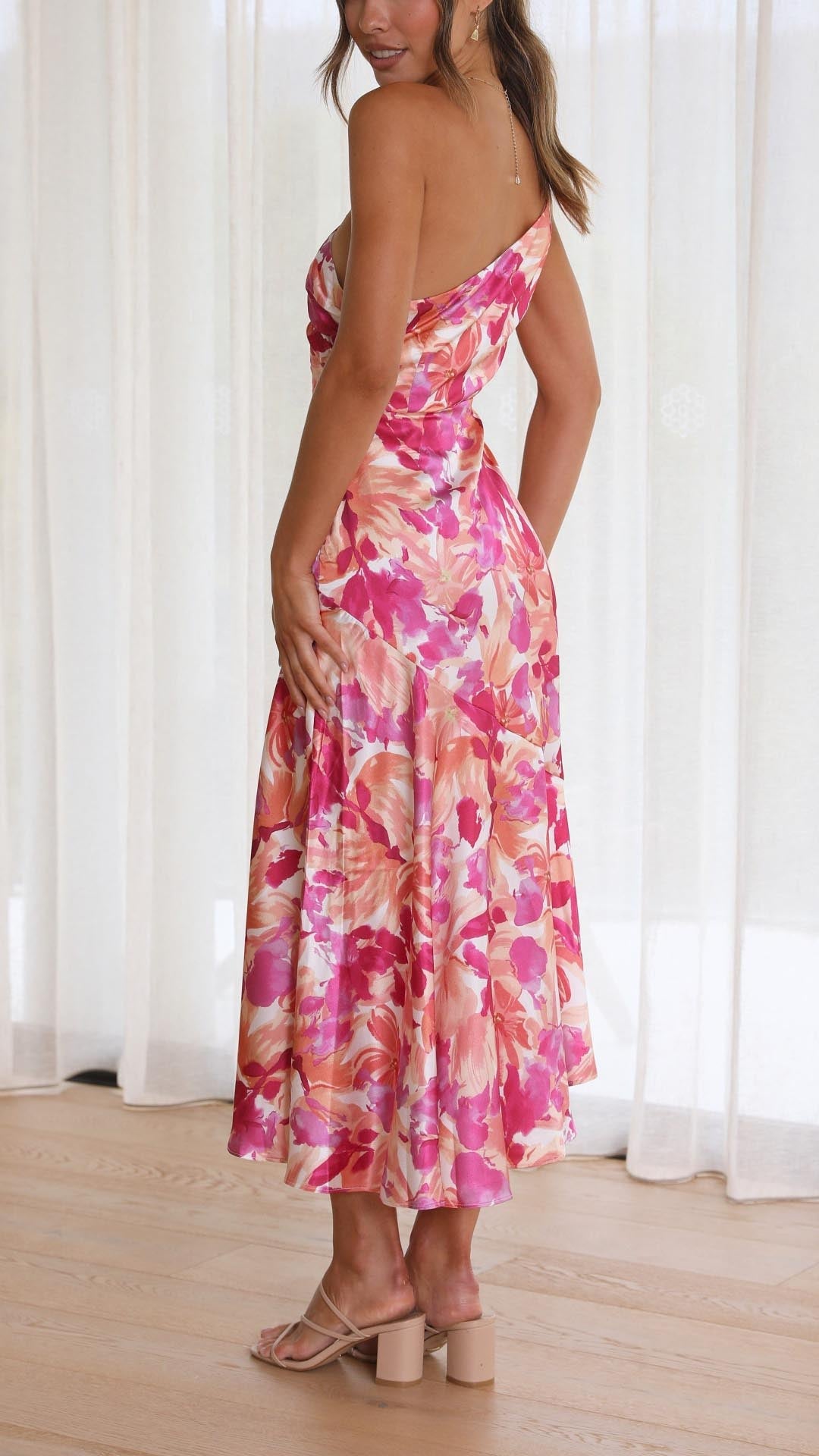 Florence - Floral One Shoulder Midi Dress Olivia The Label