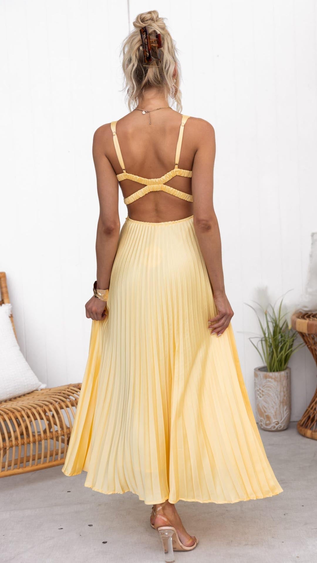 Emily - Pleated V-Neck Maxi Dress Olivia The Label