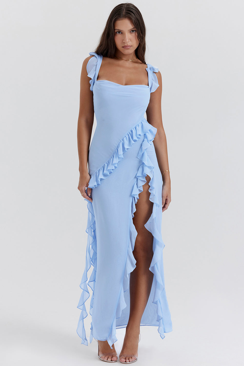 Billie - Stylish Ruffle Midi Dress Olivia The Label Blue XS