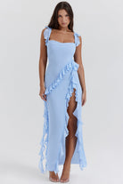 Billie - Stylish Ruffle Midi Dress Olivia The Label Blue XS
