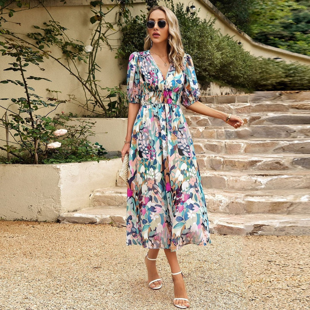 Clementine - V-Neck Printed Midi Dress Olivia The Label Multicolour XS