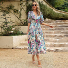 Clementine - V-Neck Printed Midi Dress Olivia The Label Multicolour XS