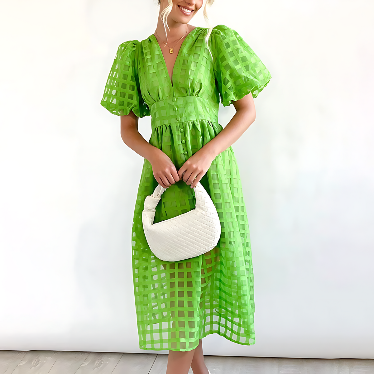 Hallie - Elegant Summer Midi Dress Olivia The Label Green XS
