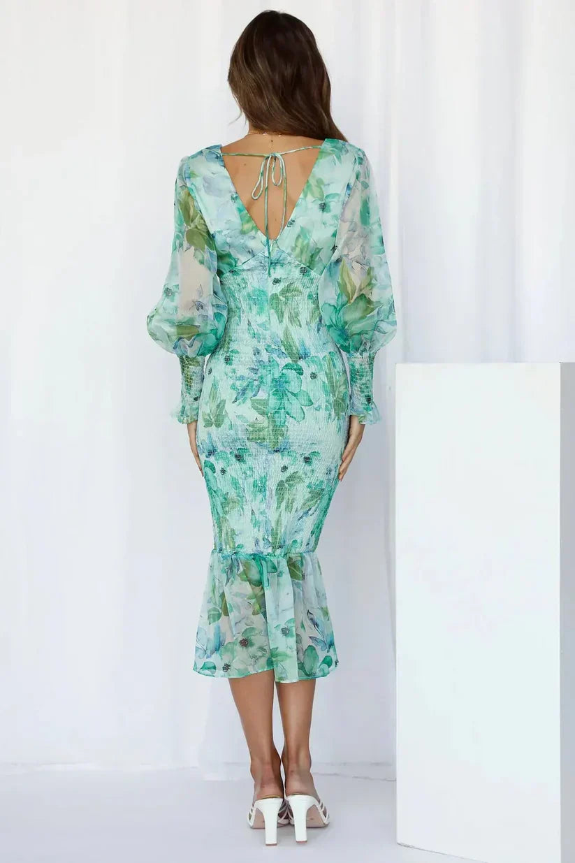 Emily - Stunning Flower Midi Dress Olivia The Label
