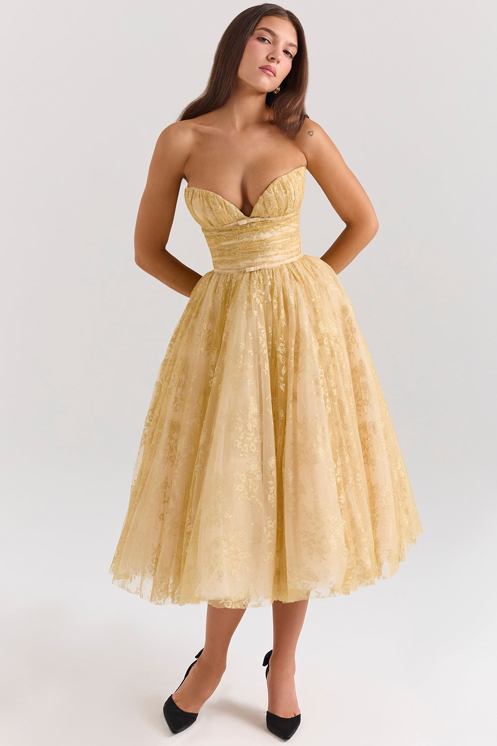 Sorelle - Golden Corset Midi Dress Olivia The Label Gold XS