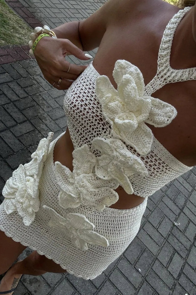Sami - Halter Knit Floral Mini Dress Olivia The Label